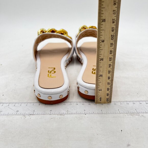 FSJ White Square Open Toe Comfortable Thick Sole Cushion Sandal Gold Chain Shoes - Picture 5 of 8